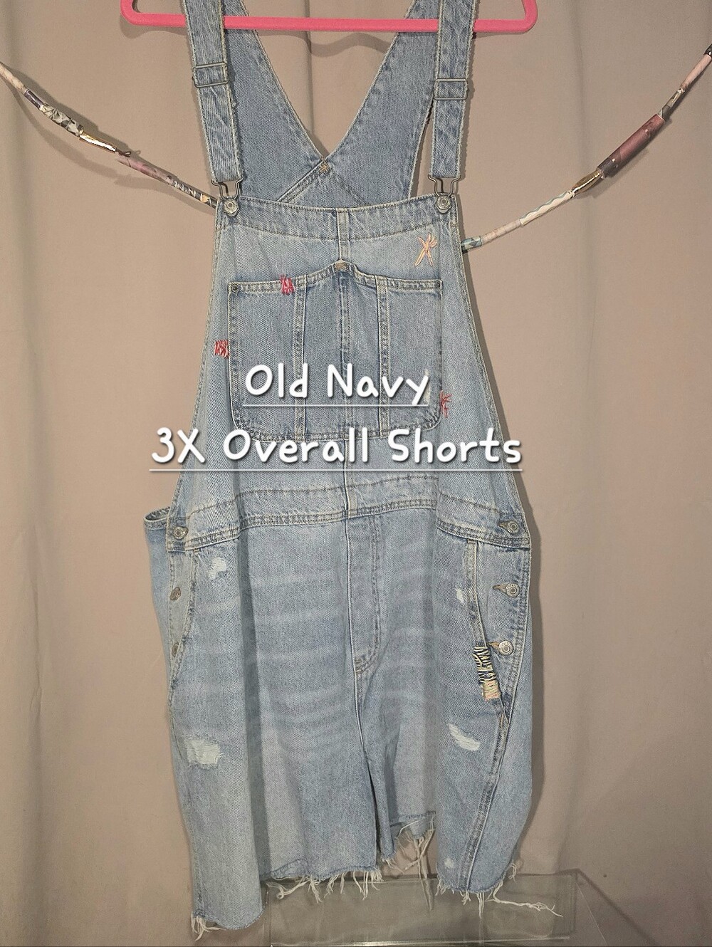 Old Navy 3X Overall Shorts - Like New With Small Custom Accents - Picture 1 of 6